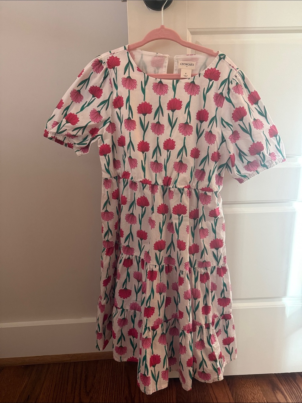 Crewcuts White Dress with Pink Floral Tulip Print